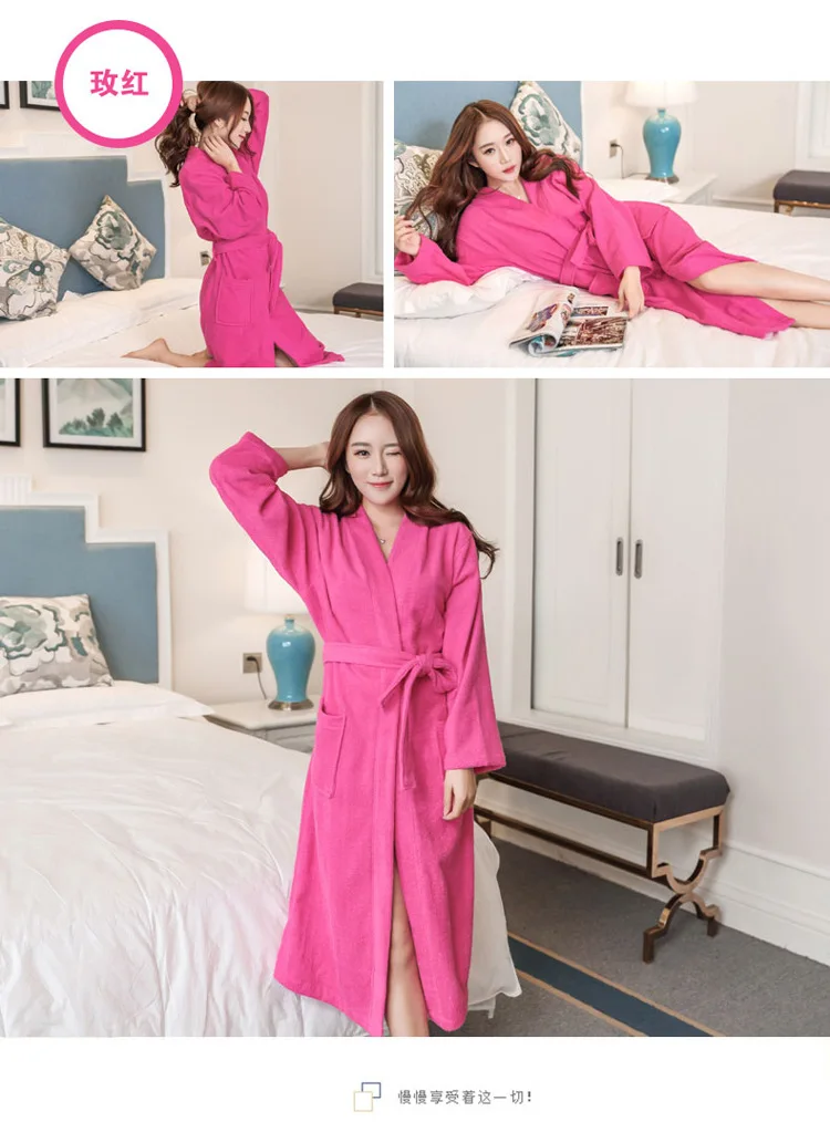 Pajamas Spring And Autumn Thick Cotton Toweling Bathrobe Men's WOMEN'S Plus-sized Cotton Nightgown Paragraph Four Seasons Hotel