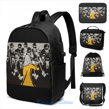 

Funny Graphic print Kill Bill Concept Art USB Charge Backpack men School bags Women bag Travel laptop bag