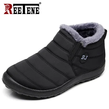 

REETENE Fur Men Boots Men Winter Shoes Solid Color Snow Boots Plush Antiskid Bottom Keep Warm Waterproof Ski Boots Size 37-46