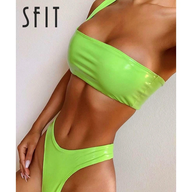 

Sfit 2019 Sexy One Shoulder Bikini Set Solid Beach Bathing Swim Suit Thong Micro Feminino Biquini Mujer Beachwear Bathing Suit