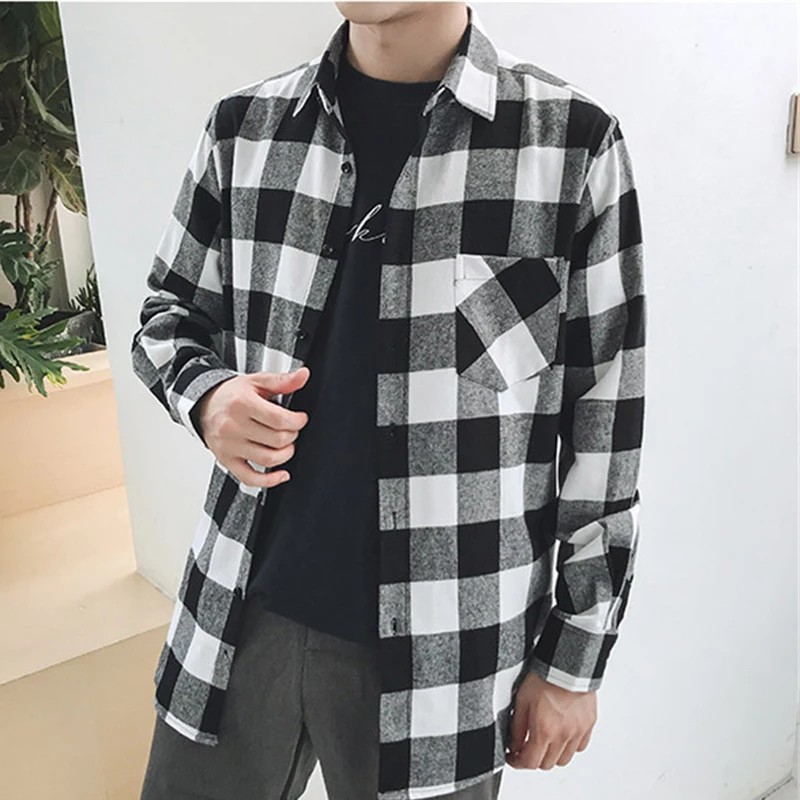 Cotton Flannel Plaid Shirts Long Sleeve 