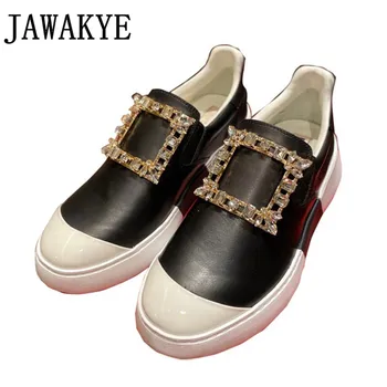 

Spring platform lazy loafers Rhinestone Square Buckle Shoes Women Real Leather Flat heel Casual Shoes running shoes for girls