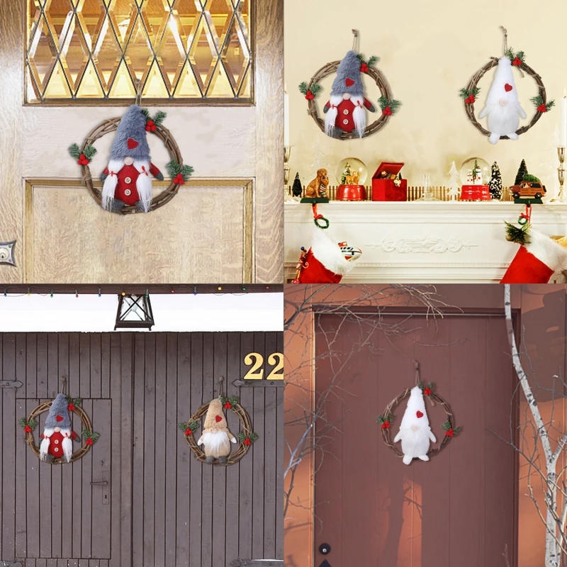 Плюшевый венок из ротанга Gnome, рождественские гирлянды со свитером Санта-томе, передние венки дверные для дома, стены, окна, декор зала