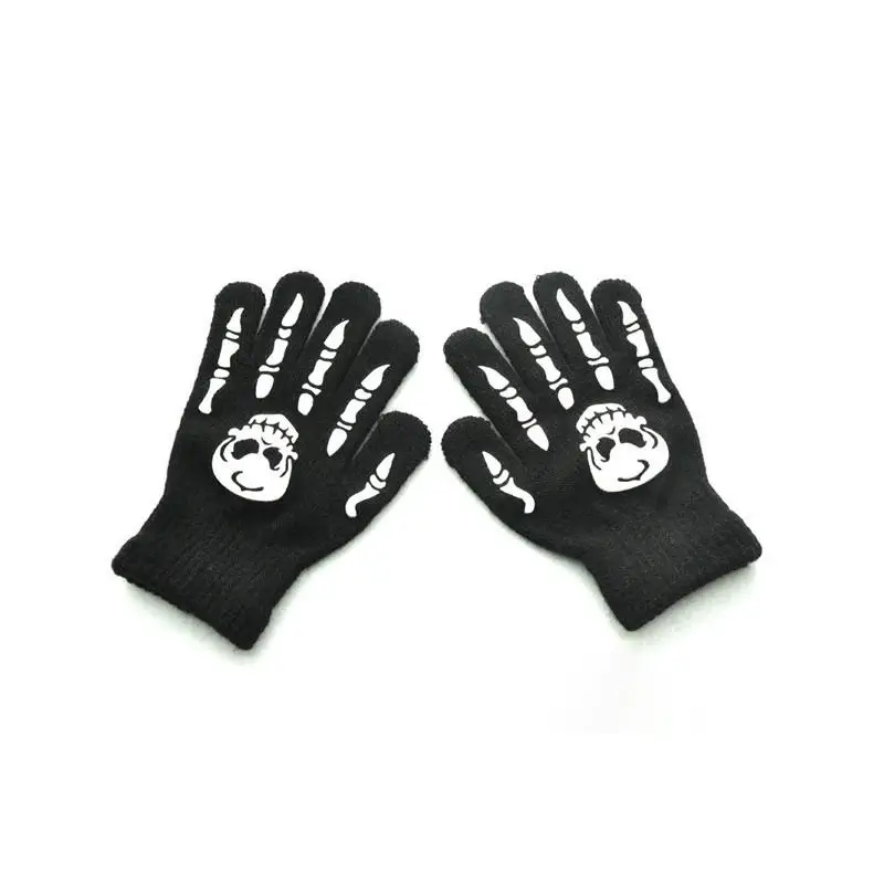 BalleenShiny/зимние теплые детские перчатки на Хэллоуин, светящиеся Детские перчатки с черепом, детские варежки, Зимние перчатки для девочек и мальчиков - Цвет: T3