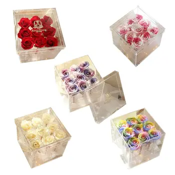 

Red Silk Rose That Lasts Forever in a Acrylic Square Box Gift for Mothers Day Valentine's Day Wedding Anniversar