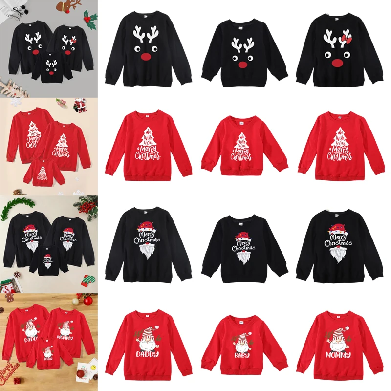 

12 Styles Christmas Parent-Child Outfit Sweater for Family Navidad Party Fancy Dress Up Full Sleeve Warm Cartoon Print Casual