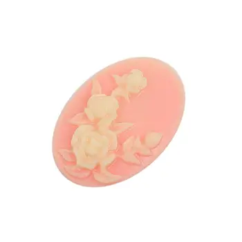 

8Seasons Handmade Resin Cabochon Cameo Oval Peachy Beige Rose Flower Pattern DIY Making Jewelry Findings 35mm x 26mm, 10 PCs