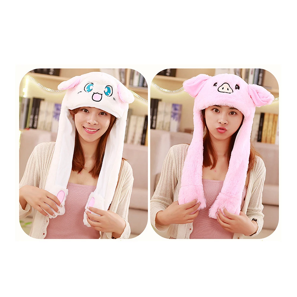 

Plush Moving Ears Rabbit Hat Hand Pinching Ear To Move Vertical Ears Cap Kids Gilrs Women New Year Party Stage Performance Gifts