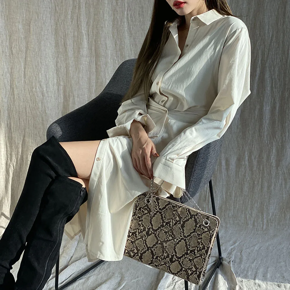 Korean Designer Fashion Shirt Dress Women Spring Autumn Long Sleeve Fake Two Piece Irregular High Waist Office Lady Chic | Женская