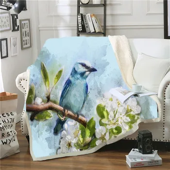

3D Bird Printed Blanket for Bed Sofa Home Cartoon Casual Blanket Sherpa Throw Blanket Warm Portable