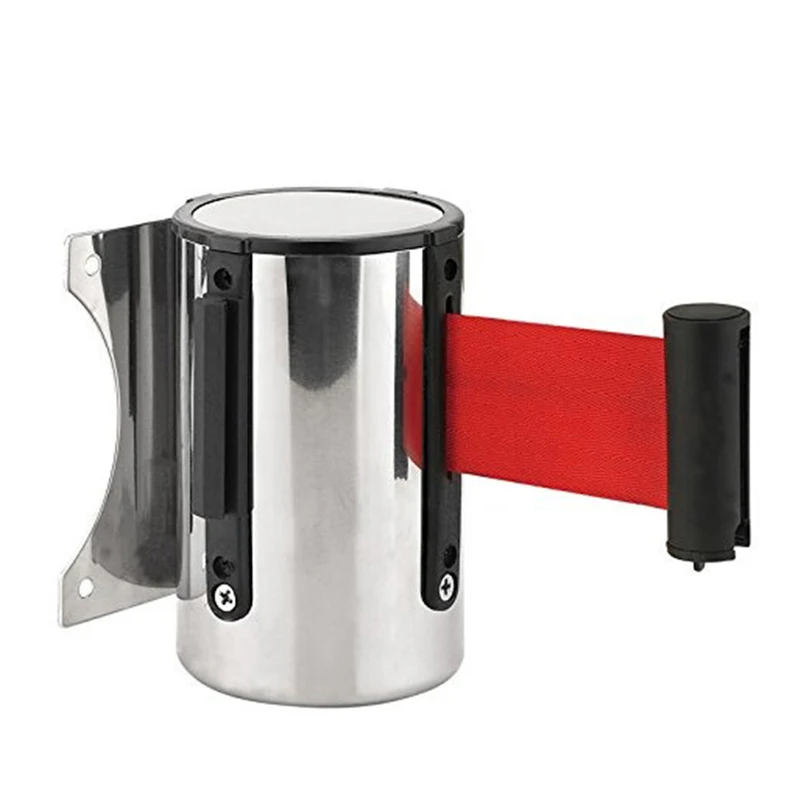 Bank Safety Warning Tape Outdoor Stainless Steel Wall Mount Retractable Ribbon Barrier Marathon Sport Stanchion Queue