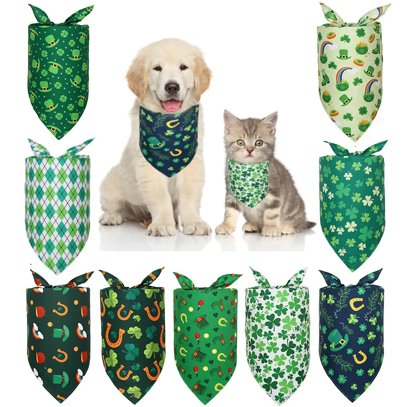 

Dog Bandanas ST Patrick's Day Dog Scarf Clover Pet Cat Washable Green Bib Triangular Saliva Towel Small Medium Puppy Accessories