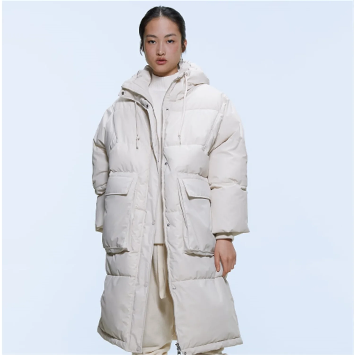 Женский пуховик ZA зимняя длинная куртка белого цвета азиатское длинное пальто