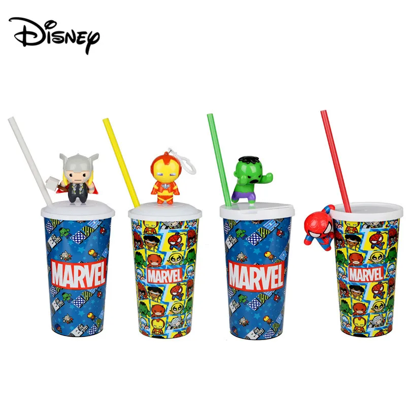 

Disney Avengers 4 Straw Cup Marvel Multifunction Doll Cup Iron Man Glowing Cup Refrigerator Coke Cup