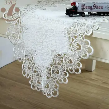 

50Home Decorative Dining Banquet White Colour 100% Polyester Jacquard Fabric TV Stand Cabinet Cover Embroidered Lace Table