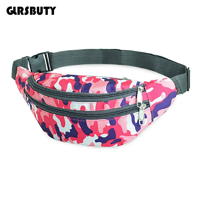 Camo-Pink Поясная сумка GLRSBUTY Женская поясная сумка Женская поясная нейлоновая поясная сумка мужская красочная Дорожная сумка на пояс сумка на молнии для телефона сумка на пояс - Цвет: Camo-Pink