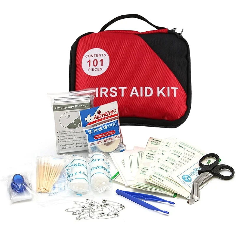 

101 PCS Portable Emergency First Aid Kit Including Cotton Swab Scissors Emergency Bandages Must Have for Home Hiking