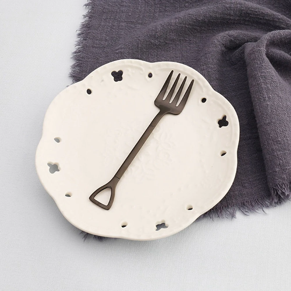 Fork(black ) 1 шт. Кухня Нержавеющая сталь десертная лопатка ложка и вилка для пикника путешествия креативные милые дизайн Мороженое ложка, вилка для фруктов набор - Цвет: Fork(black )
