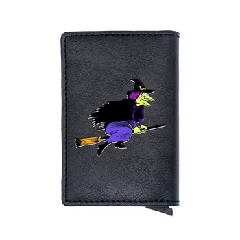 

Black Color Witch Halloween Digital Printing Card Holder Leather Wallet Men Women Short Purse Halloween Gift