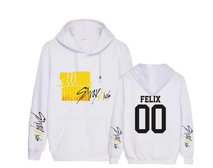 Kpop straykids желтая древесина с именами членов группы печати флисовые толстовки унисекс модный пуловер свободная толстовка 3 цвета