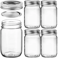 4pcs 450ml Glass Regular Mouth Mason Jars for Meal Prep, Food Storage,Canning, Drinking, Jelly, Dry Food, Spices, Salads, Yogurt 1