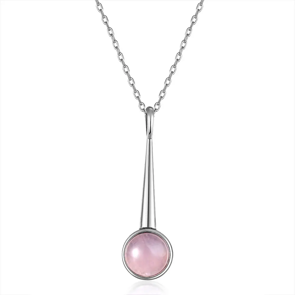 S925 Sterling Silver Necklace Natural Rose Quartz Pendant Necklace for Women Sweet Jewelry Wedding Engagement Party Gifts