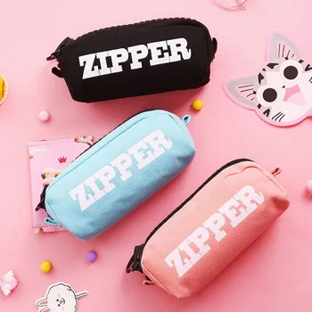 

1 Pcs Hot Sale Big Zipper Pencil Bag Large Capacity Canvas Pencil Case School Stationery Pen Storage Box Escolar Supplies