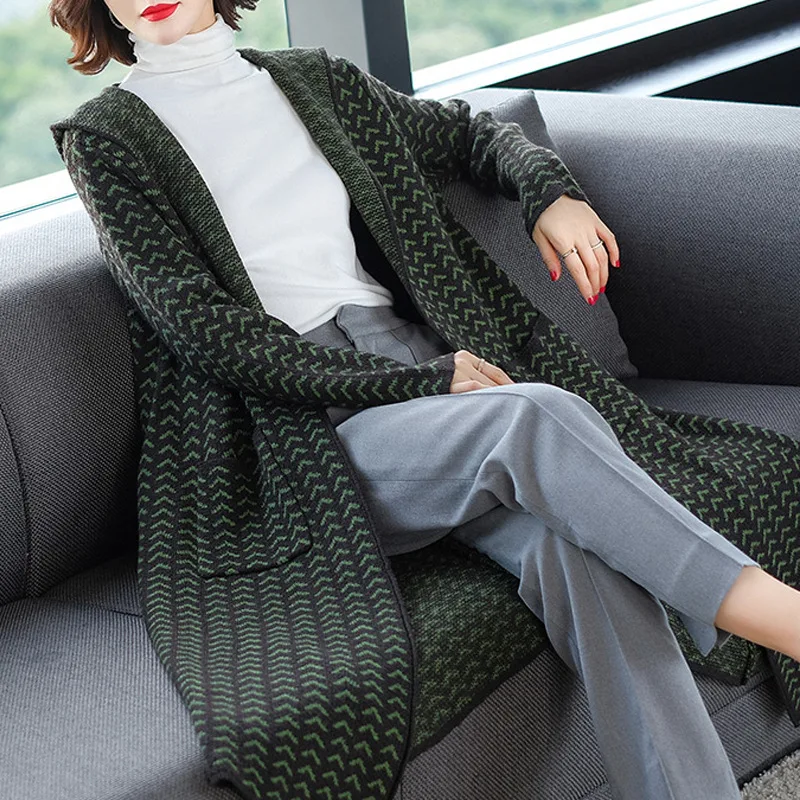 

Women Long Sweater Cardigans 2019 Autumn Winter Long Sweater Jacket Geometric Knit Cardigans Long Overcoat winter coat woman