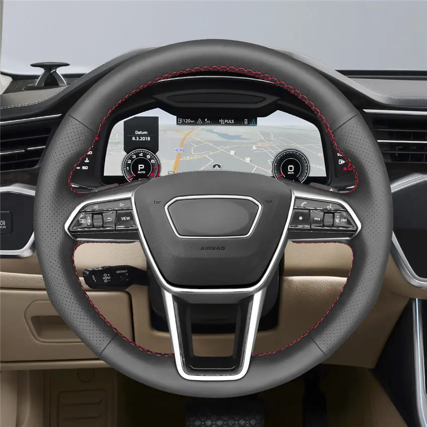 Style-02 Черный синтетический замшевый чехол на руль для Audi A6(C8) Avant Allroad- A7(K8)- S7 - Название цвета: Style-02
