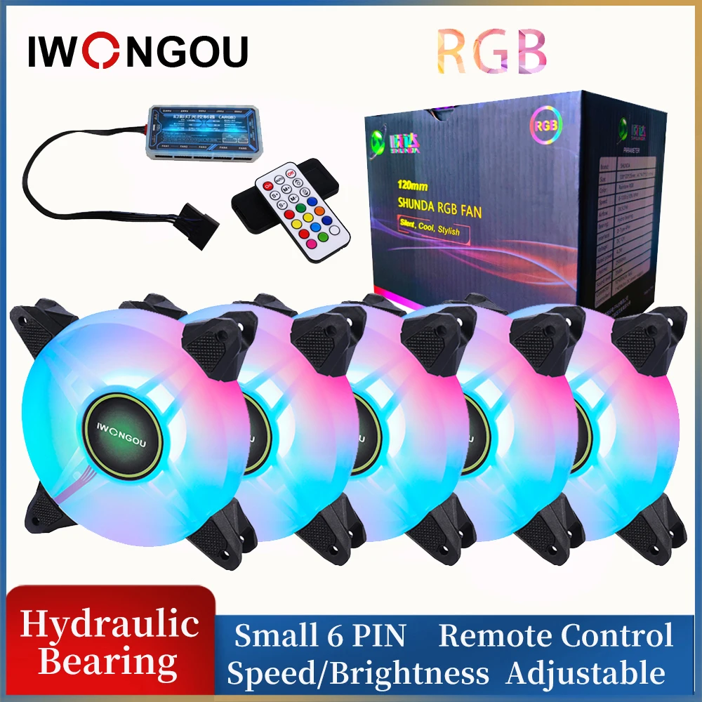 Вентилятор для ПК IWONGOU с RGB-подсветкой контроллер 120 мм охлаждающий вентилятор