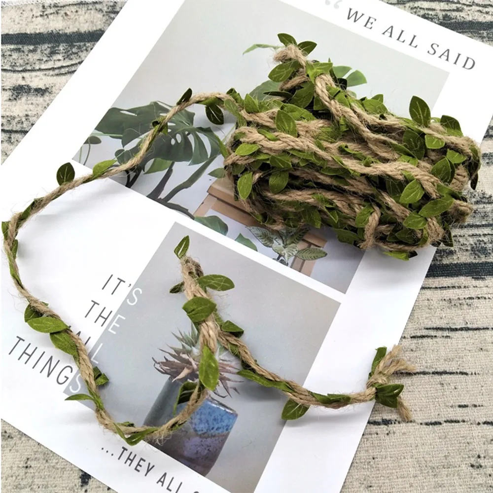 Tree green 2 м DIY Имитация ткацких листьев пеньковая веревка свадебное украшение в виде лианы на день рождения - Цвет: Tree green
