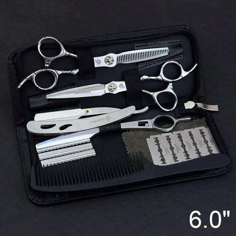 6020A-Kit 2Razors Univinlions 6 дюймов ножницы для волос Парикмахерские ножницы парикмахерские профессиональные ножницы для волос набор ножниц для стрижки волос парикмахерские принадлежности - Цвет: 6020A-Kit 2Razors