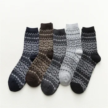 

5 pairs Snow Men Short Socks Set Black Gray Wool Winter Spring Autumn Thick Warm Socks Stripe Christmas Gift Socks calcetines