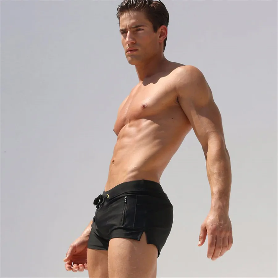 

New Style MEN'S Swimming Trunks Boxer Quick-Dry Beach Shorts Swimsuit Men's Vertical Pocket Swimming Trunks