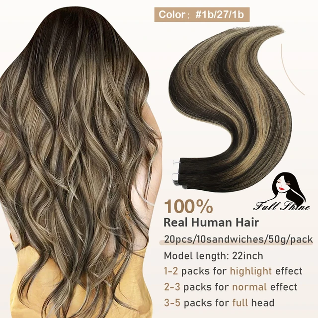 Full Shine Tape In Hair Extensions 100% Remy Natural Human Hair Skin Weft Invisiable Seamless Omber Blonde Color Glue For Salon 1b 27 1b