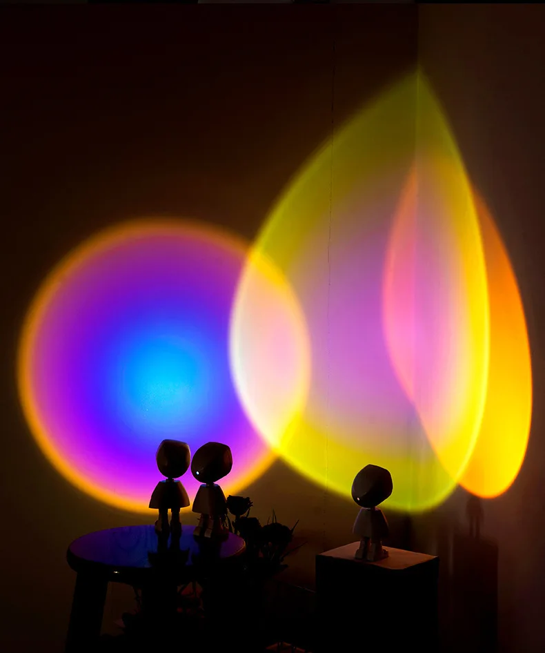 USB Rainbow Sunset Projector Atmosphere Led Night Light Study Bedside Wall Home Decoration Mini Table Lamp Bedroom Decor Anime