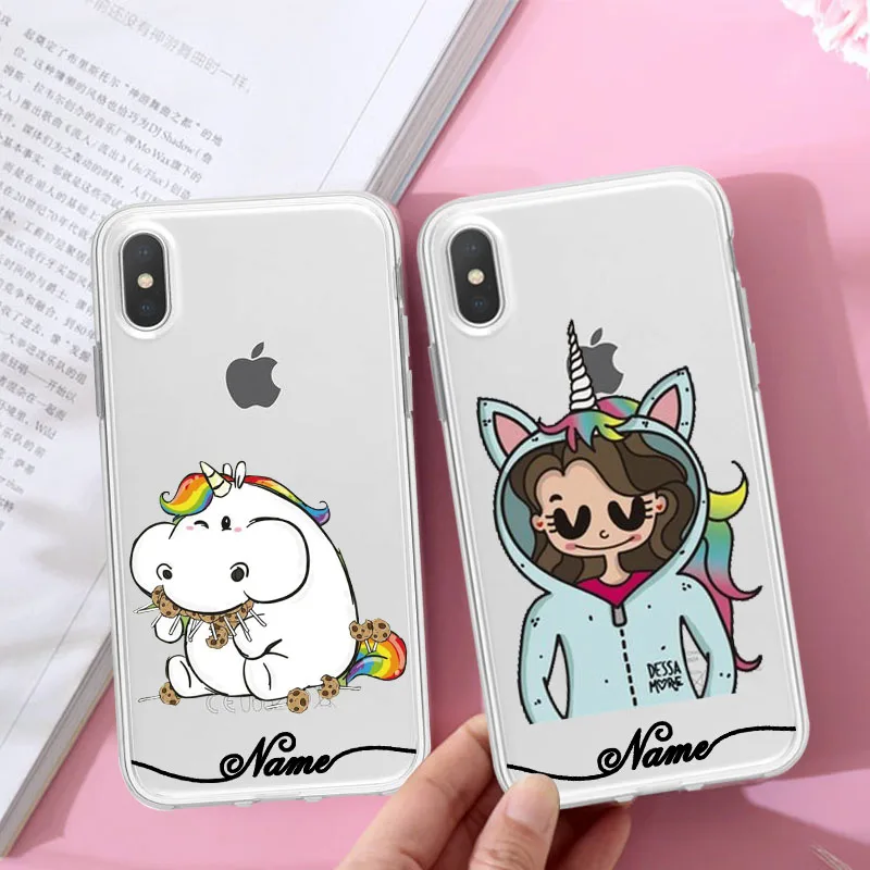

Thin Phone Case For iPhone X XS XR Unicorn Painting Pattern DIY Custom Name TPU Cover Fundas Shell For iPhone 7 6S 6P 8 7 Plus X