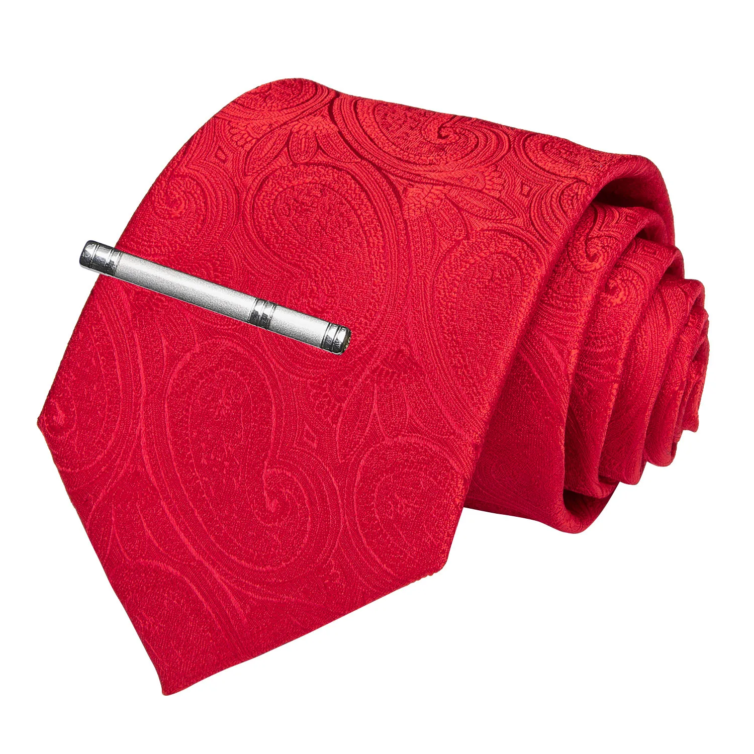 

New Designer Quality Men's Tie Red Solid Paisley Silk Wedding Tie For Men DiBanGu Hanky Cufflinks Clip Set Dropshipping MJ-7190