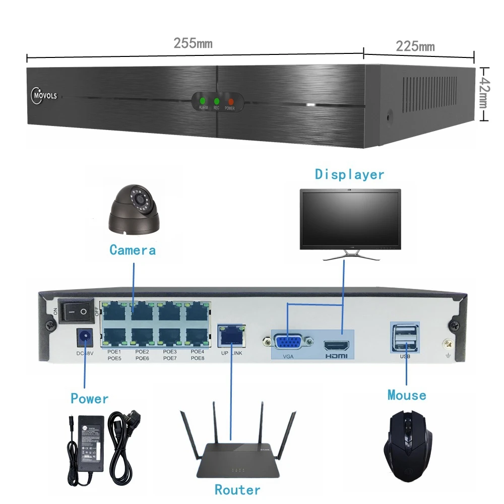 Movols 1080P POE NVR комплект H.265 камера безопасности Система 8CH 2.0MP ИК Крытый Открытый CCTV 8 шт. POE IP камера комплект видеонаблюдения