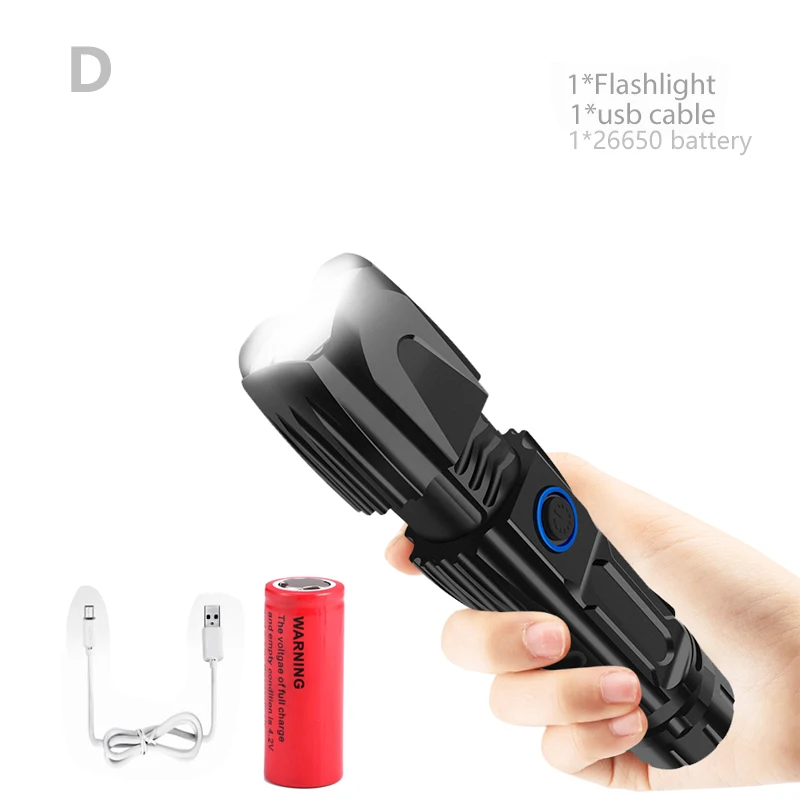 Новейший светодиодный фонарь T1U 1* P90 Xlamp, 6 режимов, серия XHP90, высококачественный фонарь, USB Перезаряжаемый с дисплеем батареи, 1*26650 - Испускаемый цвет: With battery