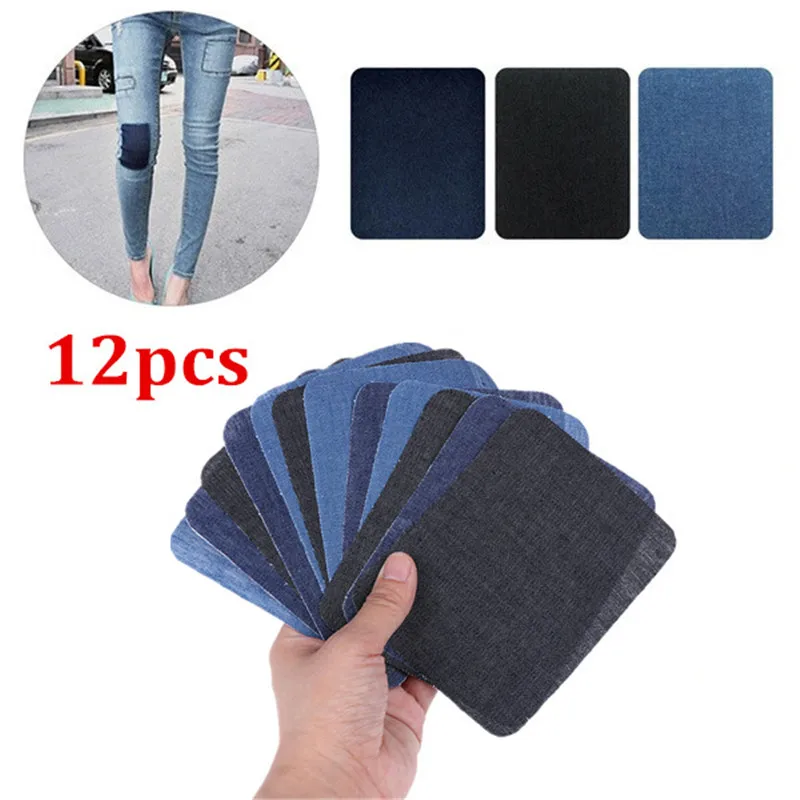 12pcs/pack Iron On Patches Jeans Elbow Patch Apparel Fabric Sewing Knee
