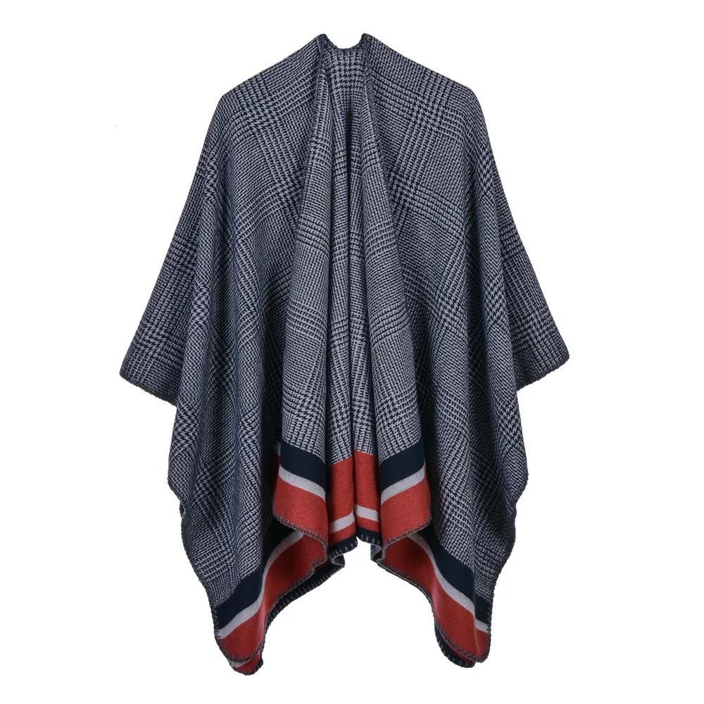 

Mingjiebihuo New European and American style fashion geometric color imitation comfortable temperament warm poncho shawl scarf