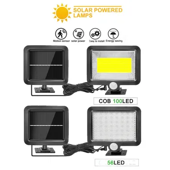 

56/30 LEDs Solar Panel PIR Motion Sensor Waterproof Lamp for Garden Yard Outdoor & Indoor Emergency Night light split mount 5M c