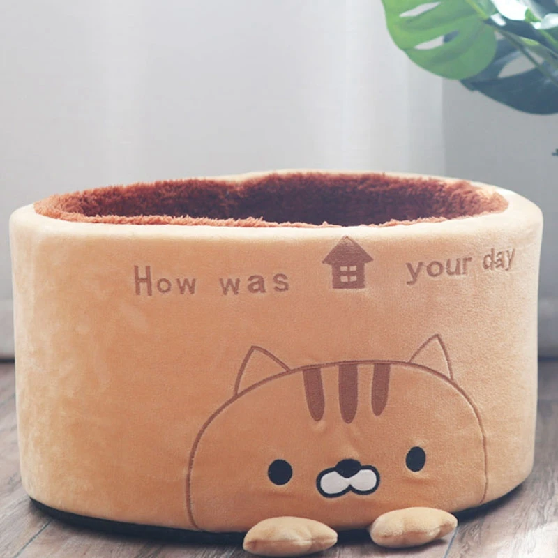 Warm Cat Bed Cute House Round Bed Foldable Dog Sleeping Mat Pad Nest Kennel Pet Cushion Puppy Kitten Nest Shell Hiding Autumn Wi