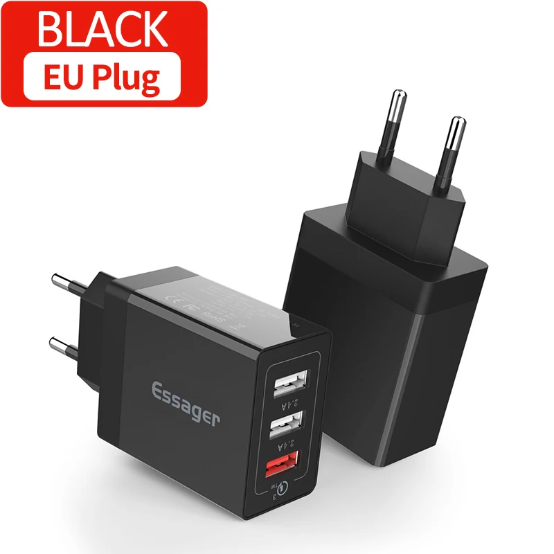 EU Plug Black Essager 30 Вт Quick Charge 3,0 USB зарядное устройство QC3.0 QC быстрое зарядное устройство мульти разъем настенное зарядное устройство для мобильного телефона для iPhone samsung Xiaomi Mi - Тип штекера: EU Plug Black