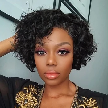 

Pixie Cut Curly Wig Lace Front Short Human Hair Wig Pre plucked 150% Density 13x4 Remy Lace Front Wig For Women