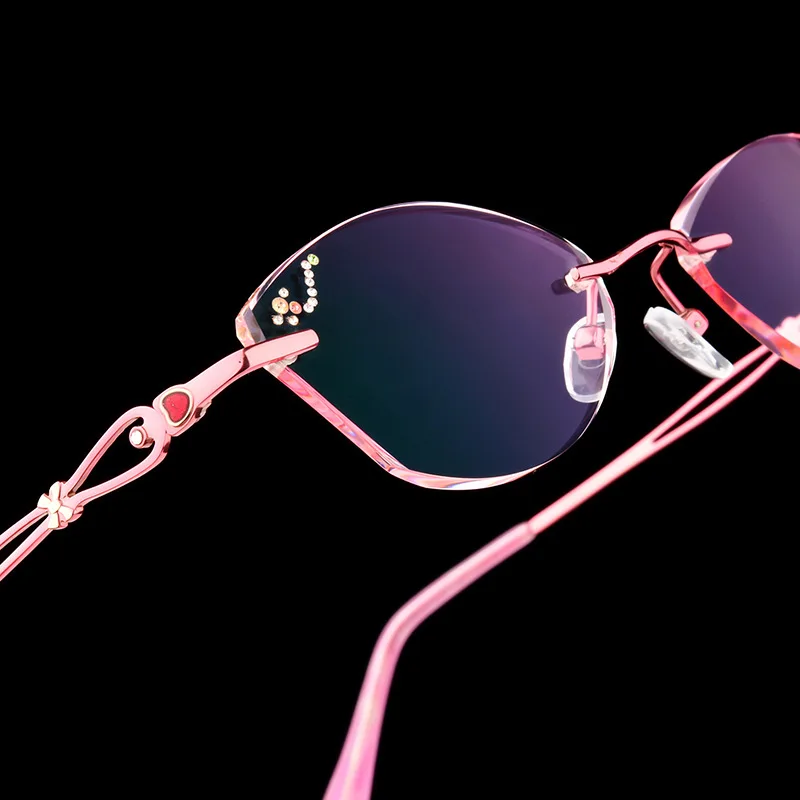 

Ultra-Light Anti-Blueray Frameless Diamond Trim Women's Business Myopia Gradient Color Non-Screw Pure Titanium Finished Product