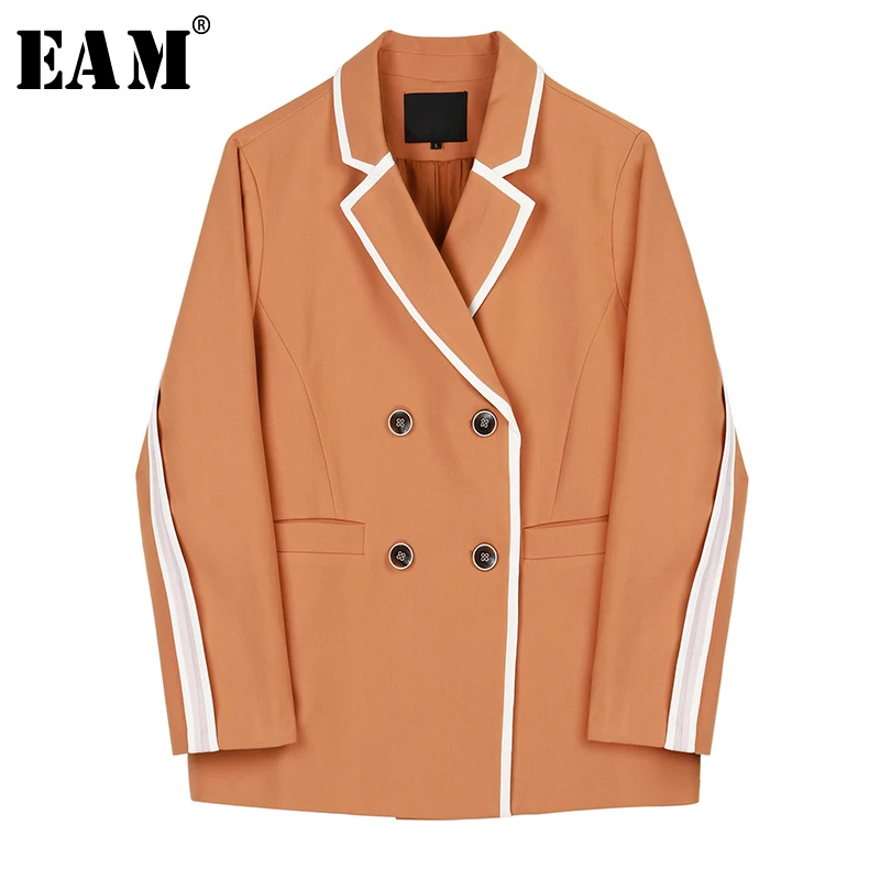 

[EAM] Women Striped Split Joint Double Breasted Blazer New Lapel Long Sleeve Loose Fit Jacket Fashion Spring Autumn 2019 1B416