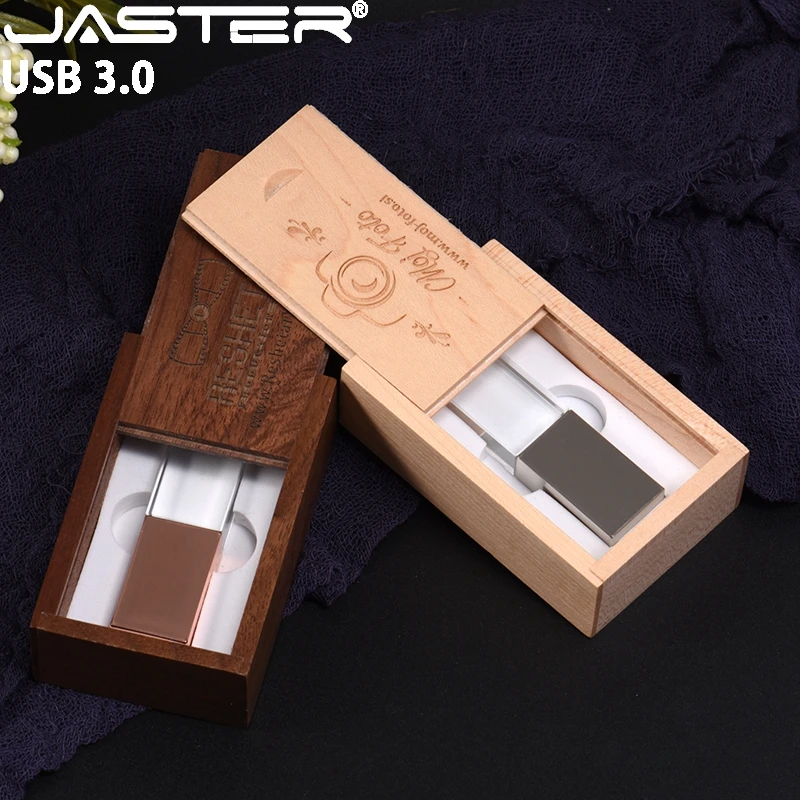 JASTER USB 3,0, деревянная коробка, Кристальный флеш-накопитель, USB флеш-накопитель, 4 ГБ, 8 ГБ, 16 ГБ, флешка, 32 ГБ, 64 ГБ, 128 ГБ, USB флешка с индивидуальным логотипом