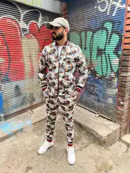Costume de loisirs pour hommes, ensemble 2 pièces, impression 3D, fermeture éclair, pantalon à rayures, costume de sport, Fitness, course à pied, automne 